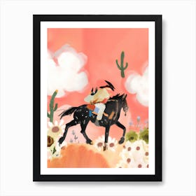 Pink Coyote Cowboy Art Print
