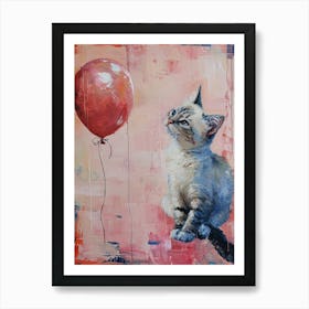 Cute Cat 1 With Balloon Art Print