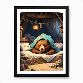 Bear Sleeping In A Bed Art Print
