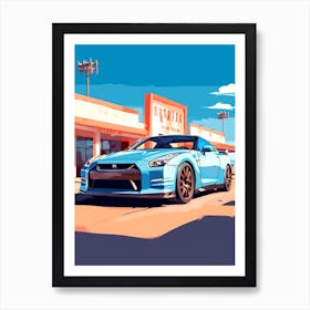 A Nissan Gt R Car In Route 66 Flat Illustration 1 Art Print