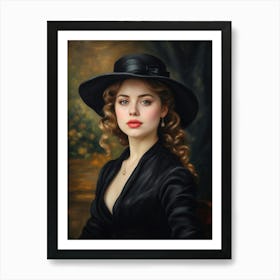 Portrait Of Lady In Black Hat Art Print