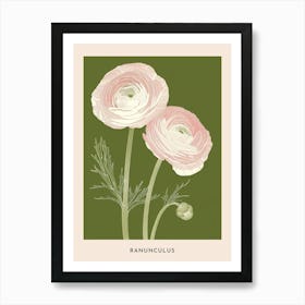 Pink & Green Ranunculus 2 Flower Poster Art Print