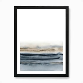 Abstract Watercolor Painting in Blue and Brown 1 Art Print