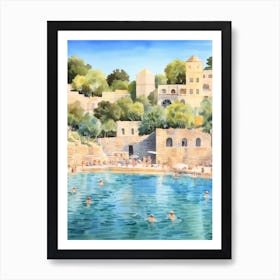 Swimming In Rhodes Greece Watercolour Art Print