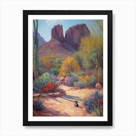 Painting Of A Cat In Desert Botanical Garden, Usa In The Style Of Impressionism 02 Art Print