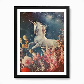 Floral Unicorn In Space Retro Collage 3 Art Print