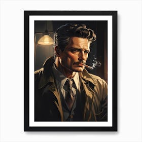 Weary Detective, Puffing On A Cigarette In The Shadows Art Print