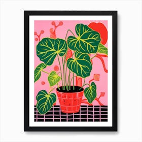 Pink And Red Plant Illustration Swiss Cheese Plant 3 Art Print
