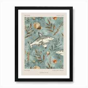 Pastel Blue Bamboo Shark Watercolour Seascape Pattern 1 Poster Art Print