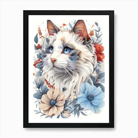 Cat With Flowers 6 Art Print