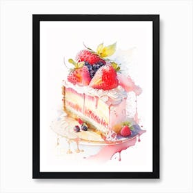 Strawberry Shortcake, Dessert, Food Storybook Watercolours Art Print