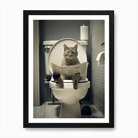 Cat On The Toilet Bathroom, Cat Lover Gift Funny Bathroom Art Print