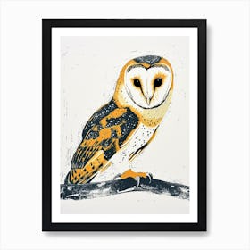 Barn Owl Linocut Blockprint 2 Art Print