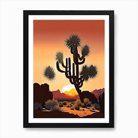 Joshua Tree At Dawn In Desert Retro Illustration (4) Art Print