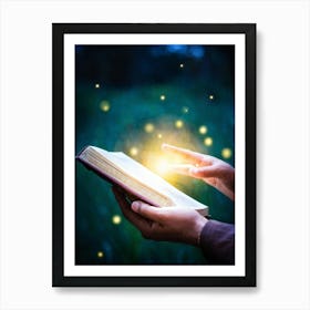 A Hand Gently Holding Open A Holy Bible To Highlight A Passage Surrounded By A Soft Glow That Sugge (1) 2 Art Print