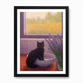 Lavender With A Cat 1 Pointillism Style Art Print