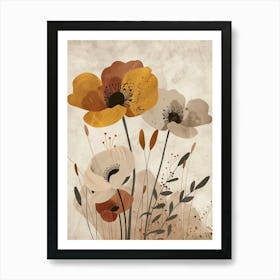 Flowers In Beige, Brown And White Tones, Using Simple Shapes In A Minimalist And Elegant 10 Art Print