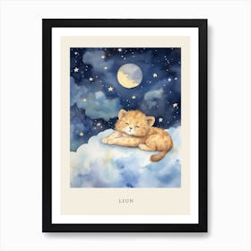 Baby Lion Cub 1 Sleeping In The Clouds Nursery Poster Art Print