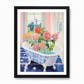 A Bathtube Full Of Dahlia In A Bathroom 2 Art Print