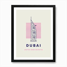 Navy And Pink Minimalistic Line Art Dubai Art Print