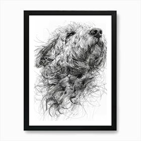 Long Hair Furry Dog Line Sketch 3 Poster