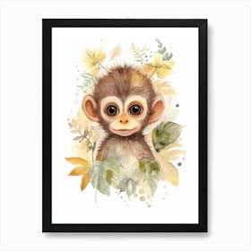 Watercolour Jungle Animal Baby Monkey 3 Art Print