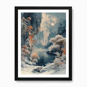 Asian Landscape, Bichromatic, Surrealism, Impressionism Art Print