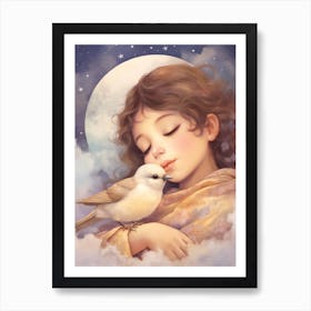 Girl With Nestling In Clouds Art Print