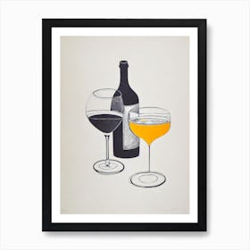 French 75 Picasso Line Drawing Cocktail Poster Art Print