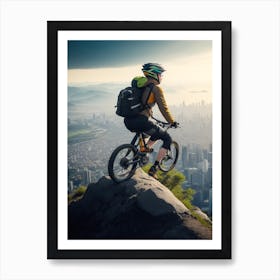 Mountain Biker On Top Of Mountain Art Print