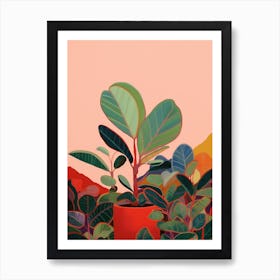 Boho Plant Painting Rubber Plant Ficus 3 Art Print