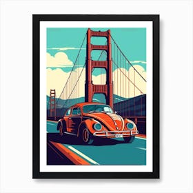 A Volkswagen Beetle In The Pacific Coast Highway Car Illustration 3 Art Print
