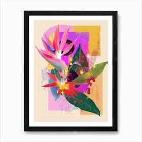 Bird Of Paradise 3 Neon Flower Collage Art Print