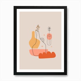 Vases And Plants line art Art Print