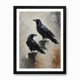 Minimalism Ravens Moody Dark Fall Decor | Neutral Tones Crow Halloween Art | Spooky Cottagecore Prints | Witchcraft Feature Wall Autumn Witchy HD Art Print