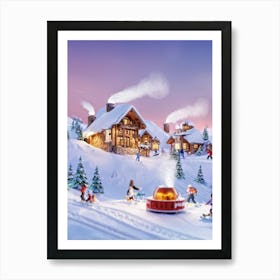 Miniature Ski Resort Nestled Inside A Teacup Tiny Skiers And Snowboarders Carving Down The Snowy Mo Art Print