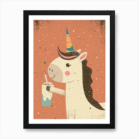 Unicorn Drinking A Rainbow Sprinkles Milkshake Uted Pastels 1 Art Print