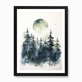 Watercolour Painting Of Boreal Forest   Northern Hemisphere 3 Art Print