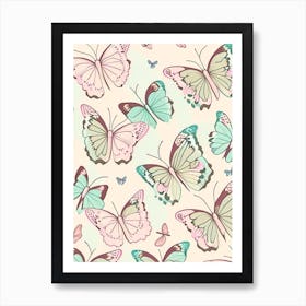 Butterflies Repeat Pattern Vintage Pastel 2 Art Print