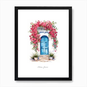 Athens, Greece   Mediterranean Doors Watercolour Painting 1 Poster Art Print