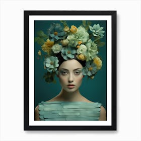 Beautiful Woman With Flowers On Her Head Art Print