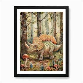 Triceratops In The Woodland Storybook Painting 1 Art Print