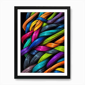 Colorful Wires On Black Background Art Print