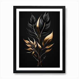 Black Gold Floral Design Art Print