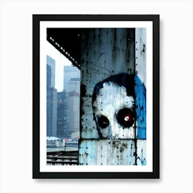 Creepy New York City Scene Blue Art Print