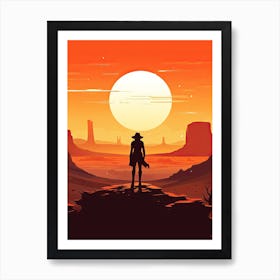 Cowgirl Riding A Horse In The Desert Orange Tones Illustration 13 Art Print