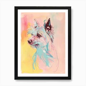 Chinese Crested Dog Pastel Line Watercolour Illustration  1 Art Print