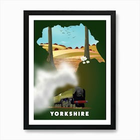 Yorkshire Steam Train Travel poster map Art Print