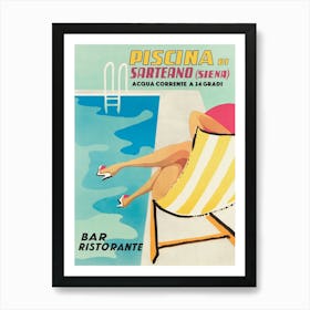 Poolside In Sardinia Italy Vintage Travel Poster Art Print