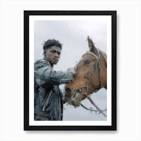 Black Horseman And A Horse Oil Painting Art Print